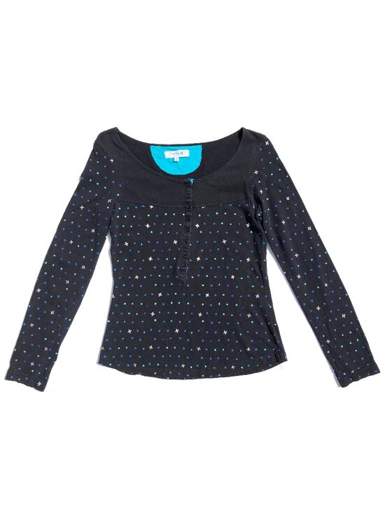 Hurley Tops - Hurley Womens Small Long Sleeve Tee Shirt Black Polka Dot Cotton Henley Knit